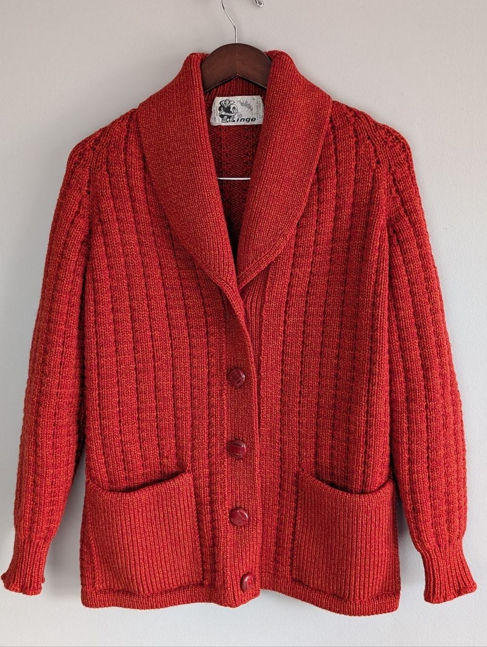Vintage Ingo Forbisher Bay Hand Knit Cardigan,  Shawl Collar, 100% Wool Size L